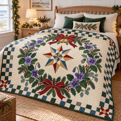 Violet Christmas Wreath TD271026147 Quilt Blanket — bed mockup