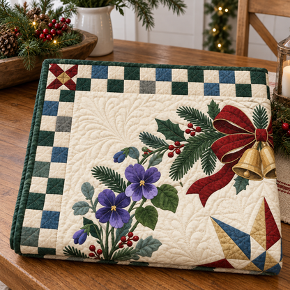 Violet Christmas Wreath TD271026147 Quilt Blanket — folded mockup