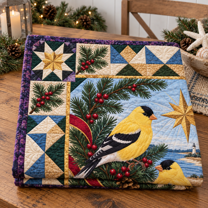 Goldfinch in the Christmas Star TD271026148 Quilt Blanket — folded mockup