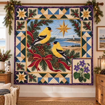Goldfinch in the Christmas Star TD271026148 Quilt Blanket — hanging mockup