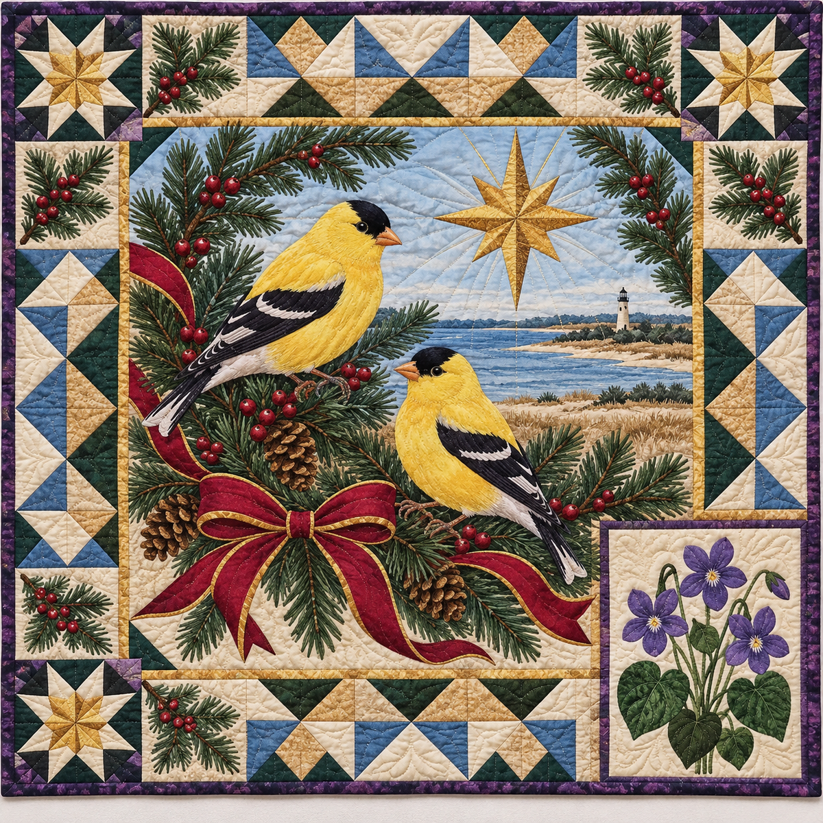 Goldfinch in the Christmas Star TD271026148 Quilt Blanket — original design