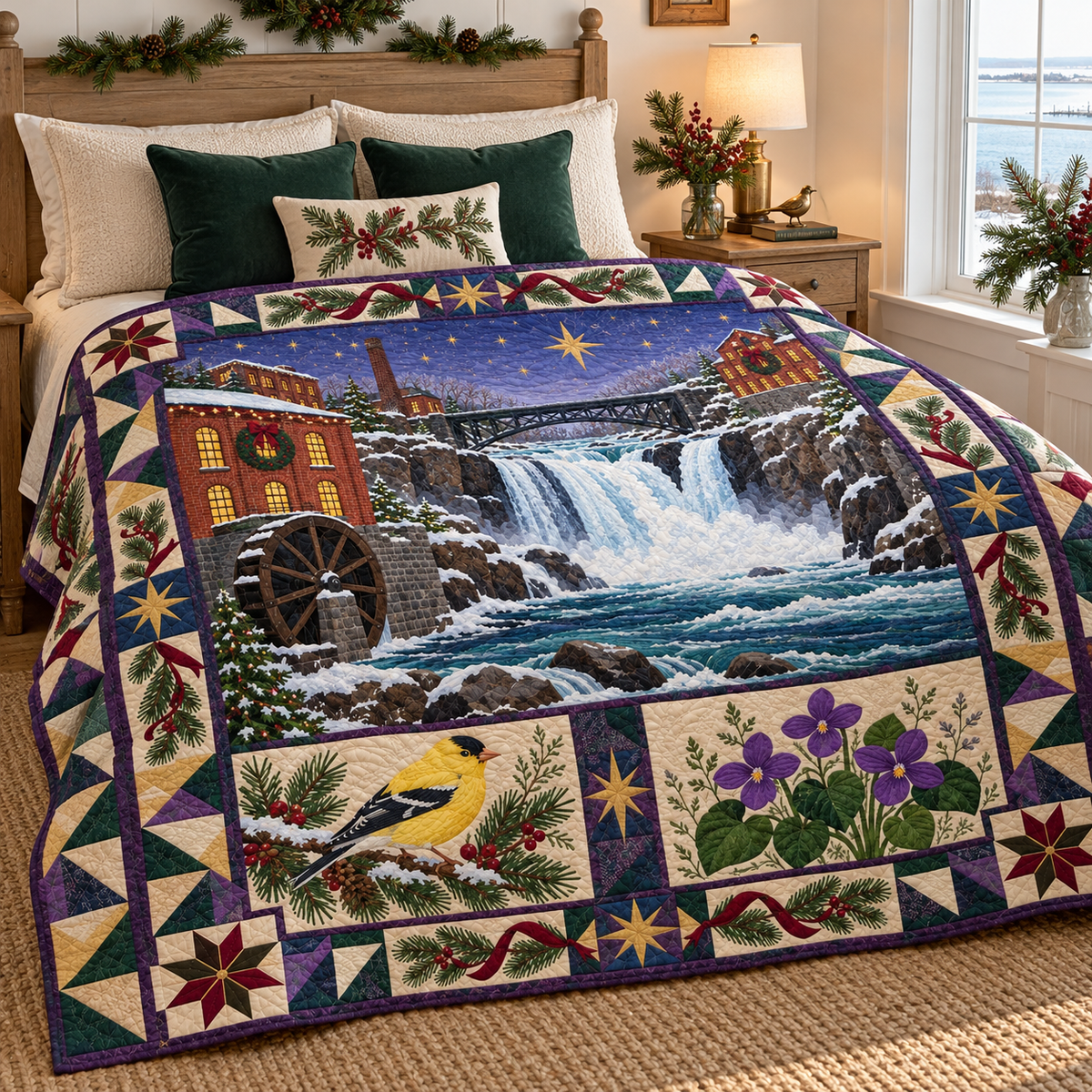 Paterson Waterwheel Rhythm Christmas Homecoming TD271026149 Quilt Blanket — bed mockup