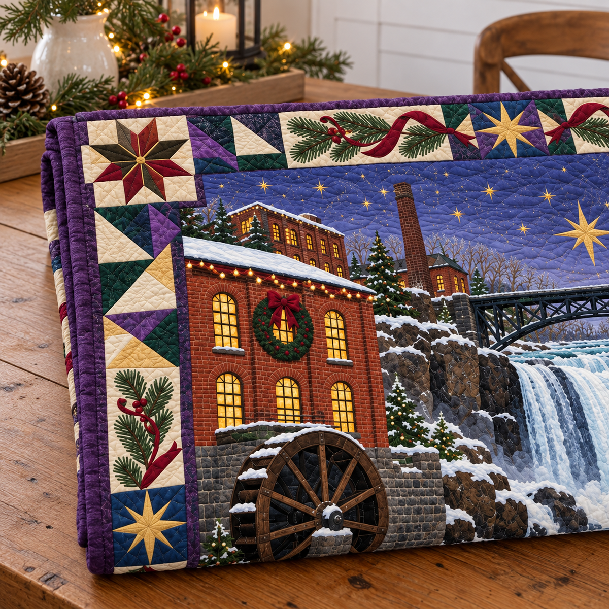 Paterson Waterwheel Rhythm Christmas Homecoming TD271026149 Quilt Blanket — folded mockup