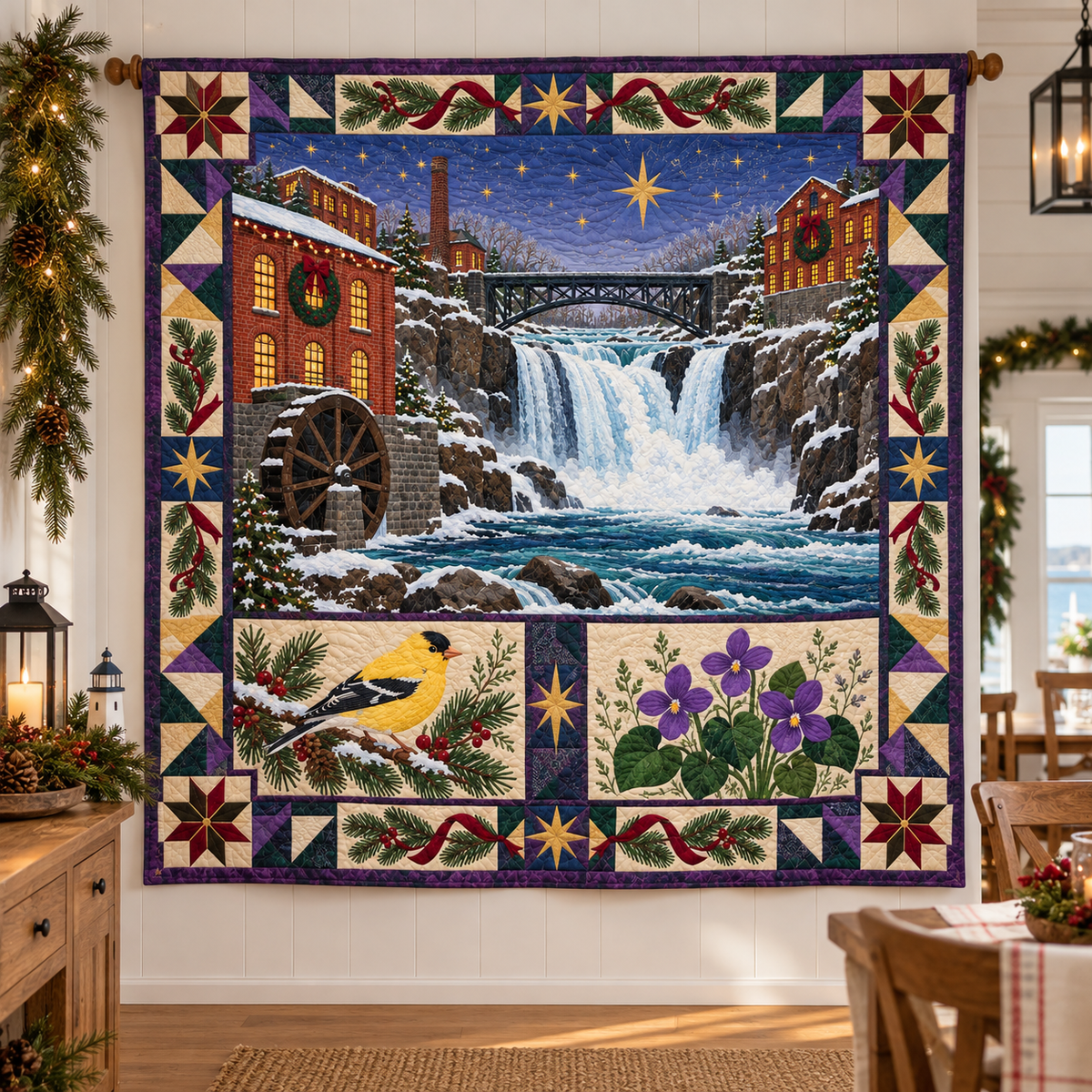 Paterson Waterwheel Rhythm Christmas Homecoming TD271026149 Quilt Blanket — hanging mockup