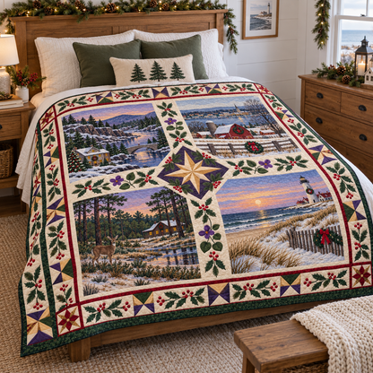 New Jersey Christmas Windows TD271026150 Quilt Blanket — bed mockup