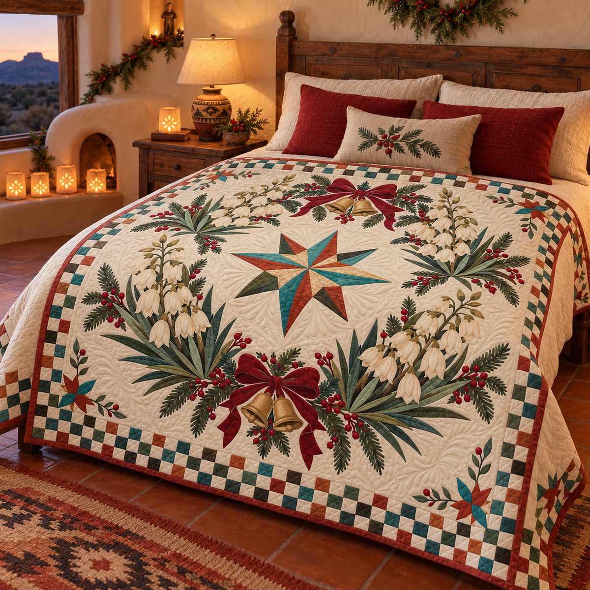 Yucca blossom Christmas Wreath TD271026152 Quilt Blanket — bed mockup