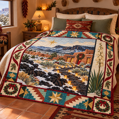 Enchanted Pathways Christmas Homecoming TD271026154 Quilt Blanket — bed mockup