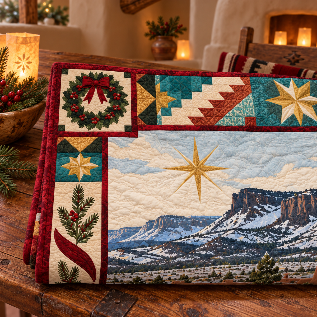 Enchanted Pathways Christmas Homecoming TD271026154 Quilt Blanket — folded mockup