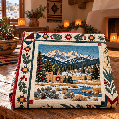 New Mexico Christmas Windows TD271026155 Quilt Blanket — folded mockup