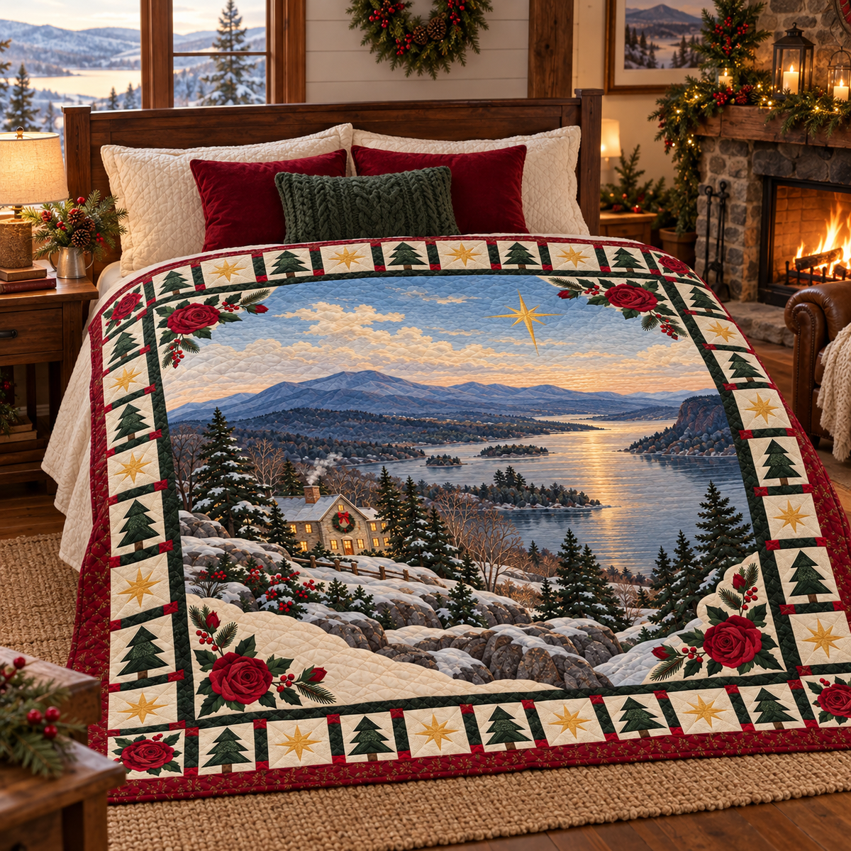 Rose and River Valley Christmas Eve TD271026156 Quilt Blanket — bed mockup