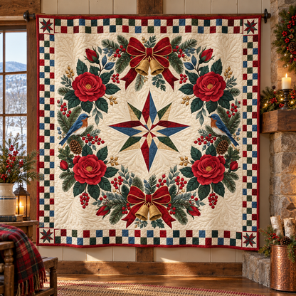 Rose Christmas Wreath TD271026157 Quilt Blanket — hanging mockup