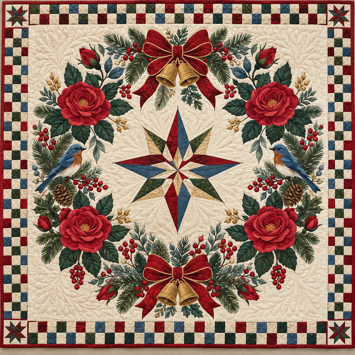 Rose Christmas Wreath TD271026157 Quilt Blanket — original design
