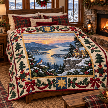 Hudson Studio Window Christmas Homecoming TD271026159 Quilt Blanket — bed mockup