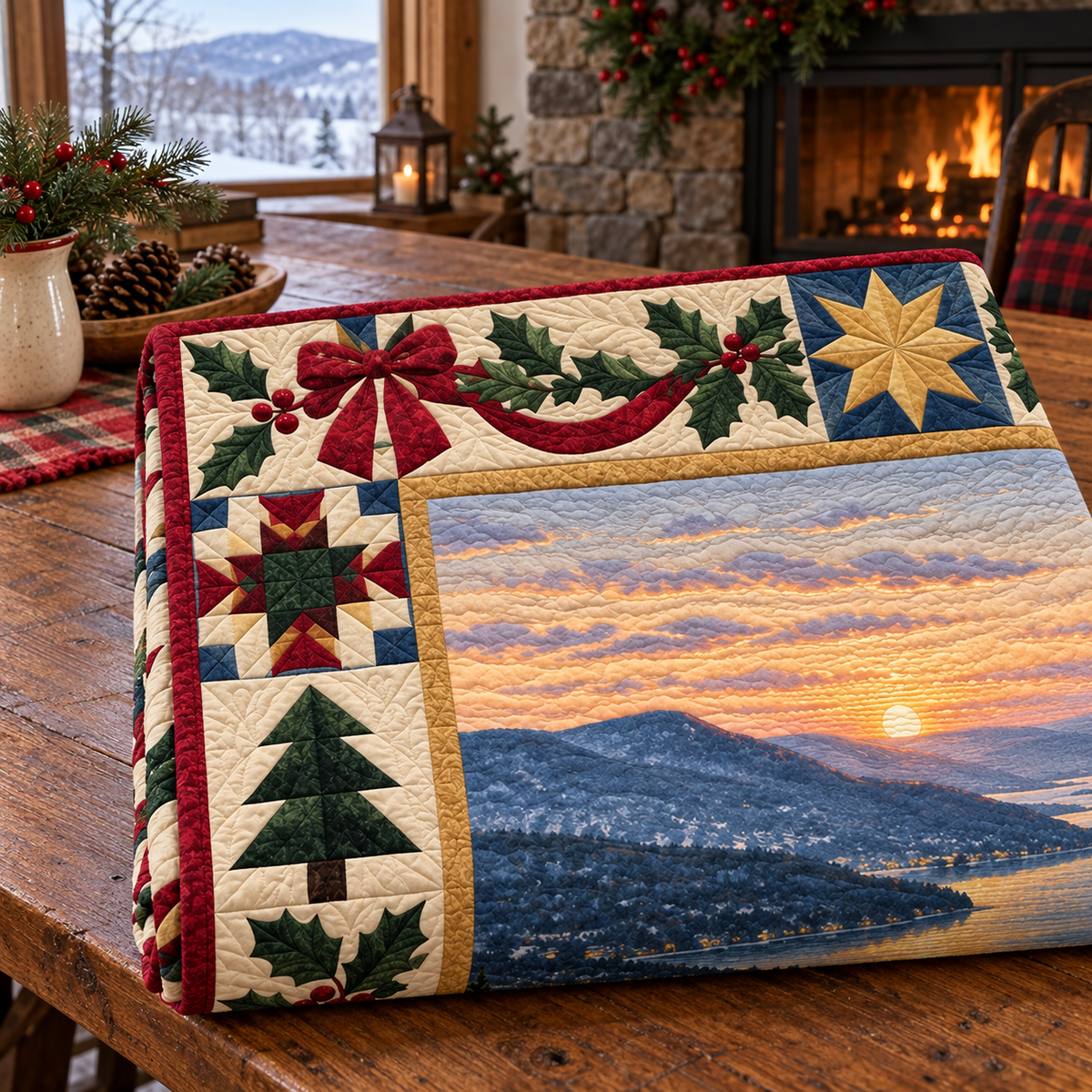 Hudson Studio Window Christmas Homecoming TD271026159 Quilt Blanket — folded mockup