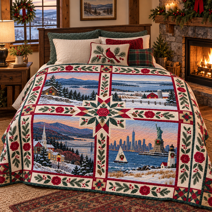 New York Christmas Windows TD271026160 Quilt Blanket — bed mockup