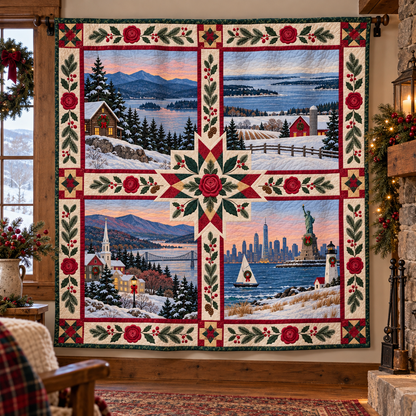 New York Christmas Windows TD271026160 Quilt Blanket — hanging mockup