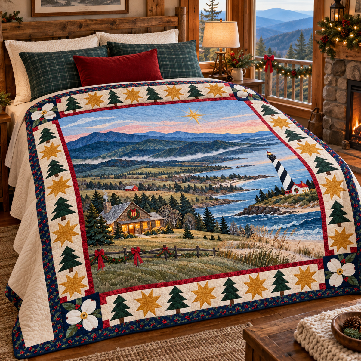 Dogwood Ridge to Sound Christmas Eve TD271026161 Quilt Blanket — bed mockup