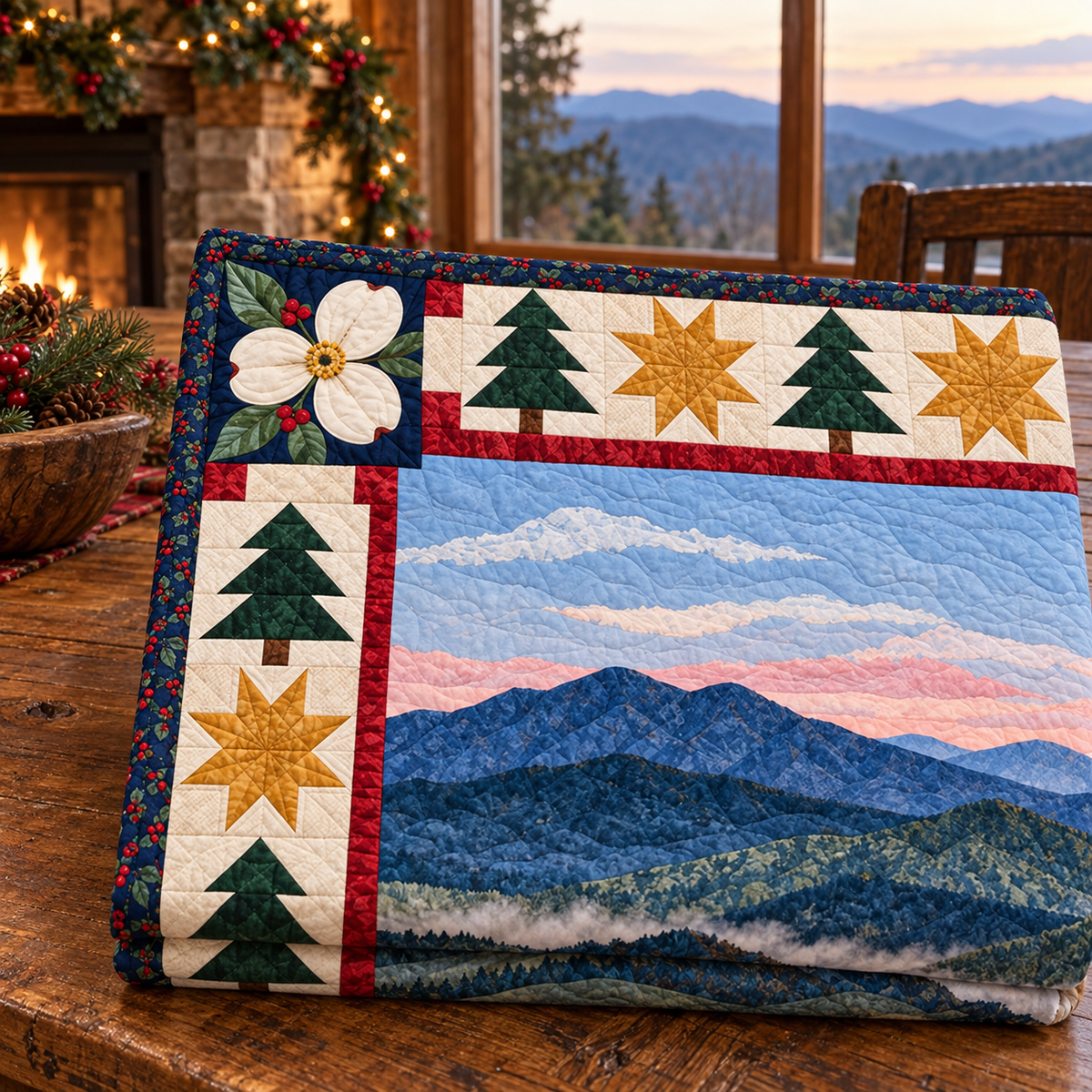 Dogwood Ridge to Sound Christmas Eve TD271026161 Quilt Blanket — folded mockup