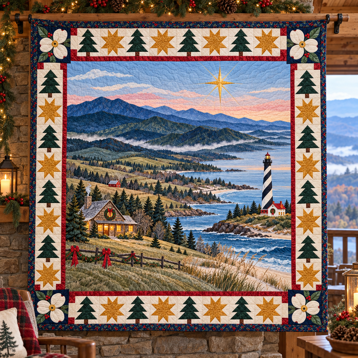 Dogwood Ridge to Sound Christmas Eve TD271026161 Quilt Blanket — hanging mockup
