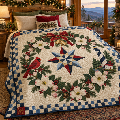 Flowering dogwood Christmas Wreath TD271026162 Quilt Blanket — bed mockup