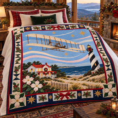 First Flight Windwork Christmas Homecoming TD271026164 Quilt Blanket — bed mockup