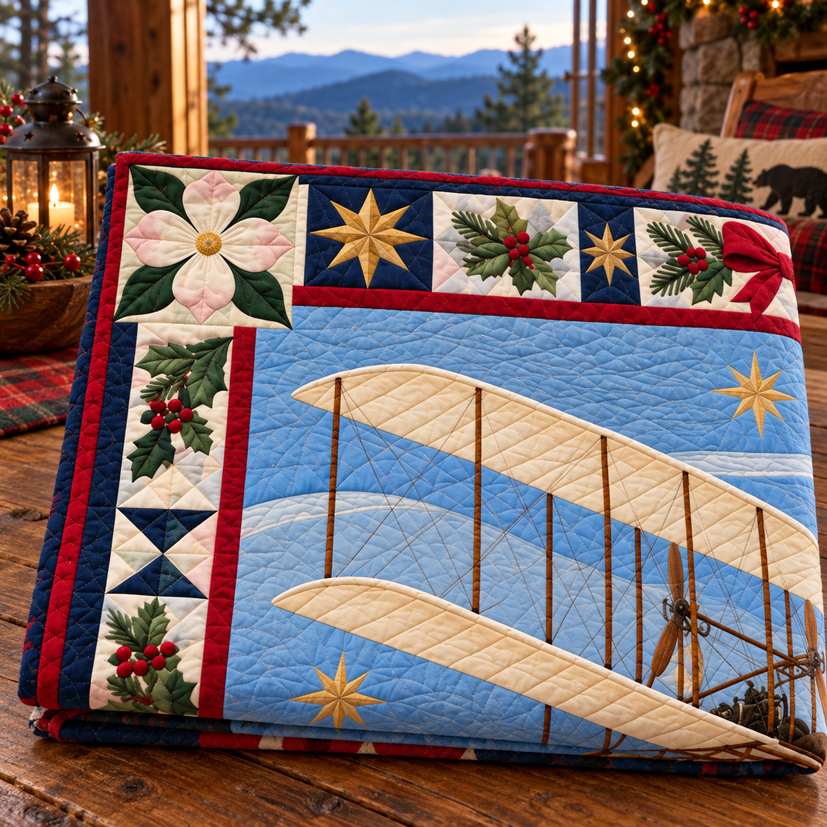First Flight Windwork Christmas Homecoming TD271026164 Quilt Blanket — folded mockup
