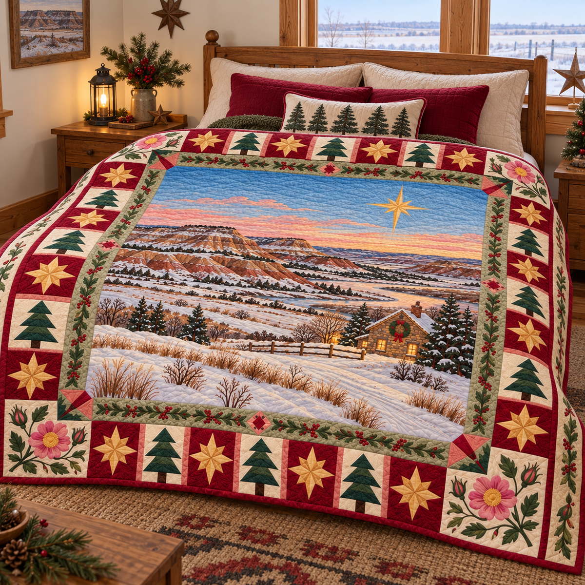 Prairie Rose Horizons Christmas Eve TD271026166 Quilt Blanket — bed mockup