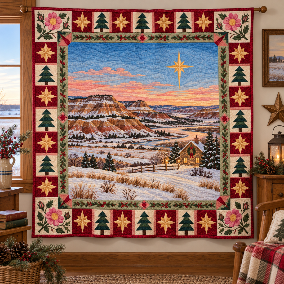 Prairie Rose Horizons Christmas Eve TD271026166 Quilt Blanket — hanging mockup