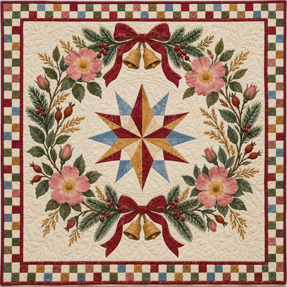 Wild prairie rose Christmas Wreath TD271026167 Quilt Blanket — original design