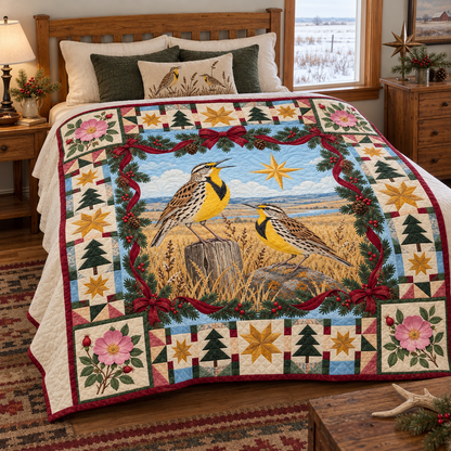 Meadowlark Prairie Rose Christmas Star TD271026168 Quilt Blanket — bed mockup