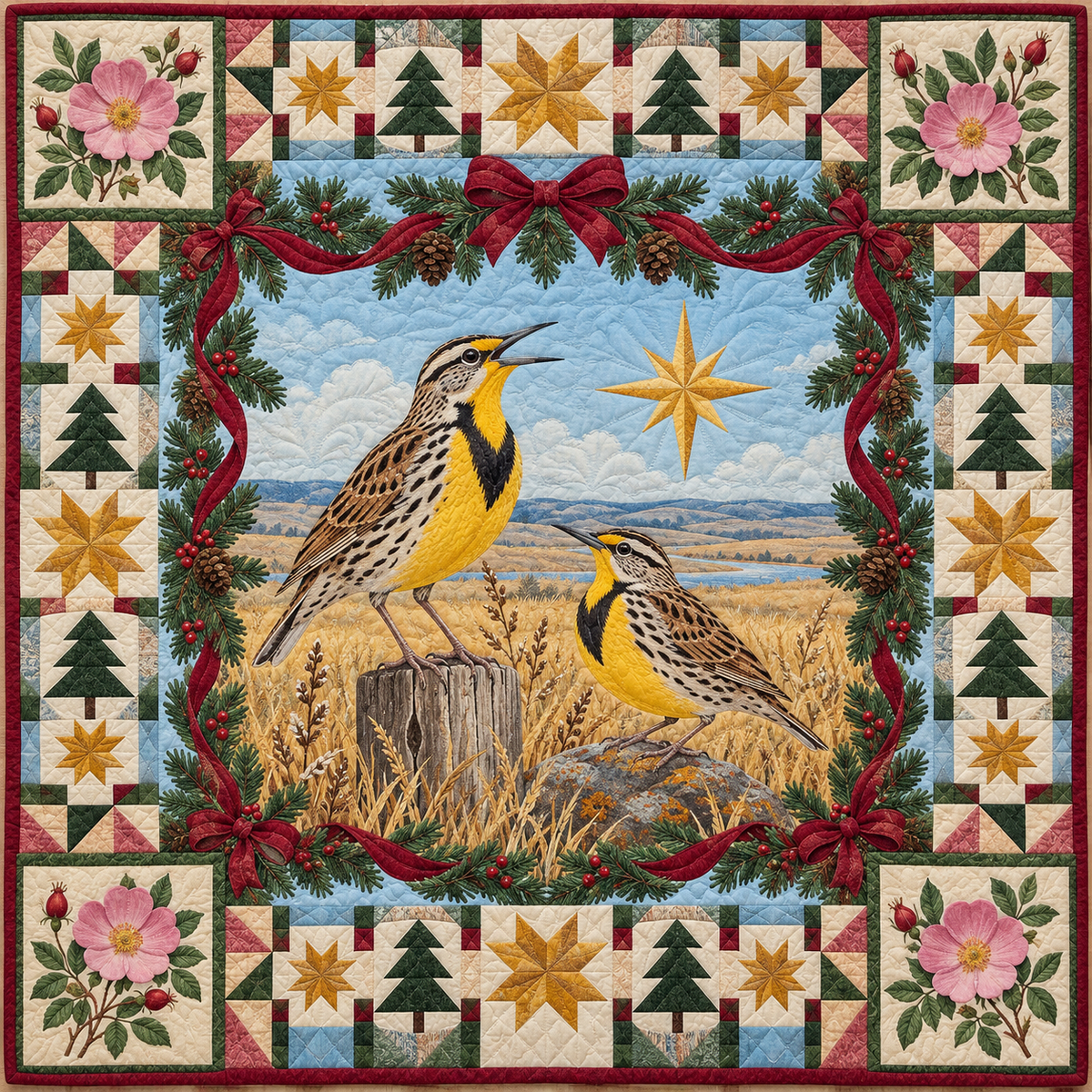 Meadowlark Prairie Rose Christmas Star TD271026168 Quilt Blanket — original design