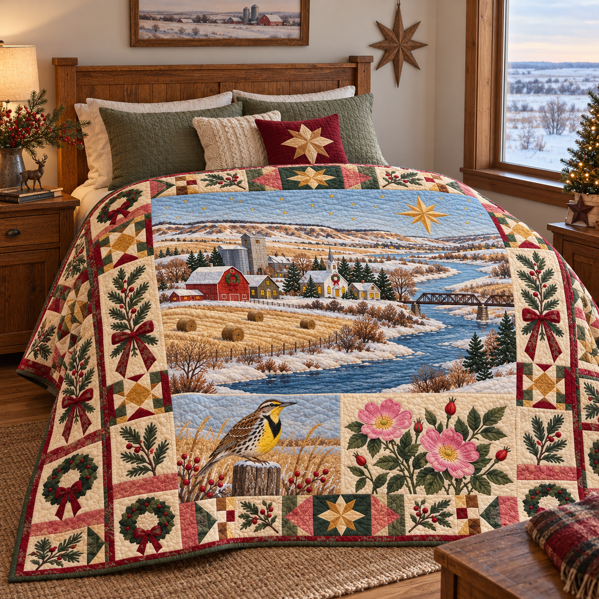 River and Garden Home Christmas Homecoming TD271026169 Quilt Blanket — bed mockup