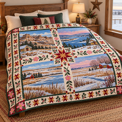North Dakota Christmas Windows TD271026170 Quilt Blanket — bed mockup