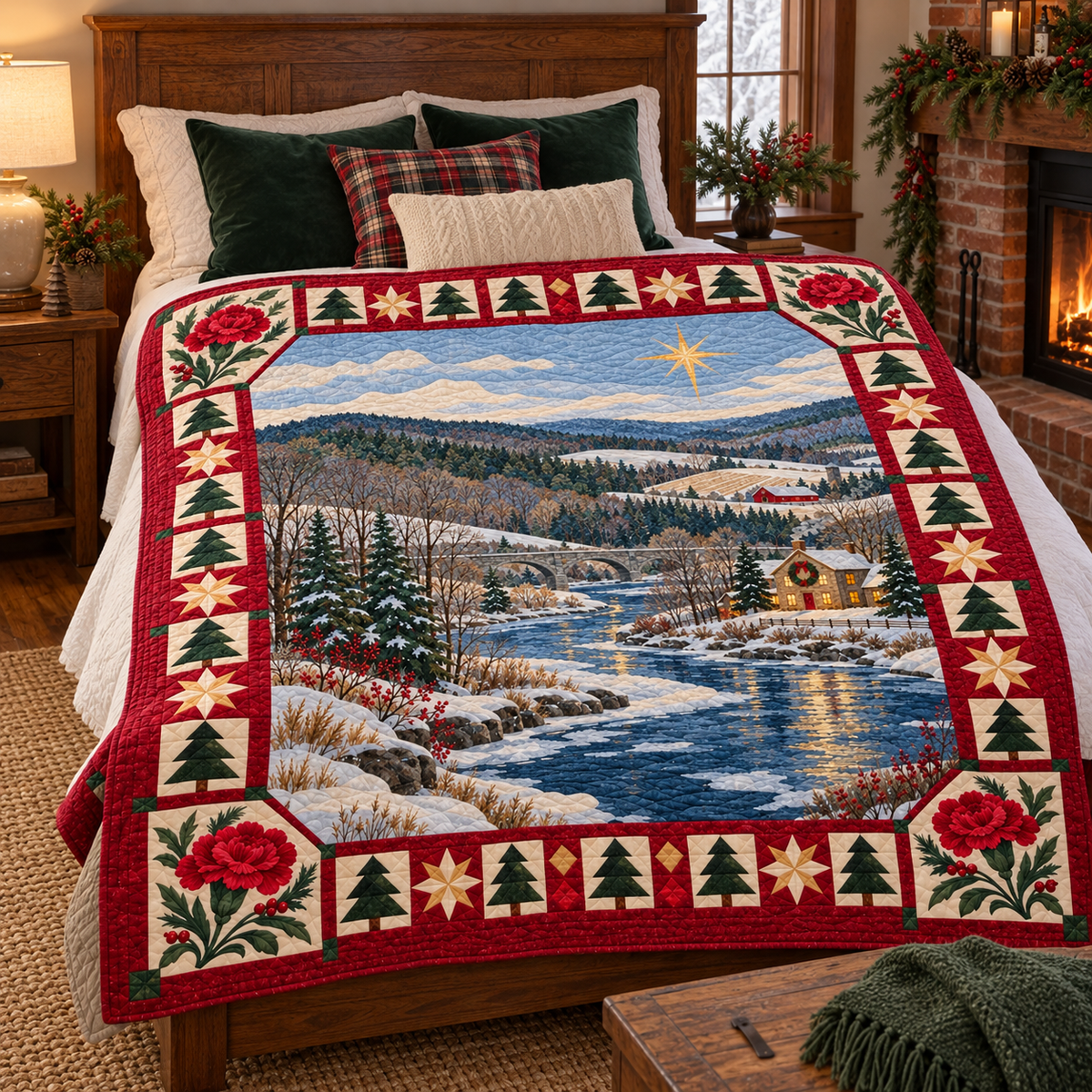 Carnation Riverways Christmas Eve TD271026171 Quilt Blanket — bed mockup