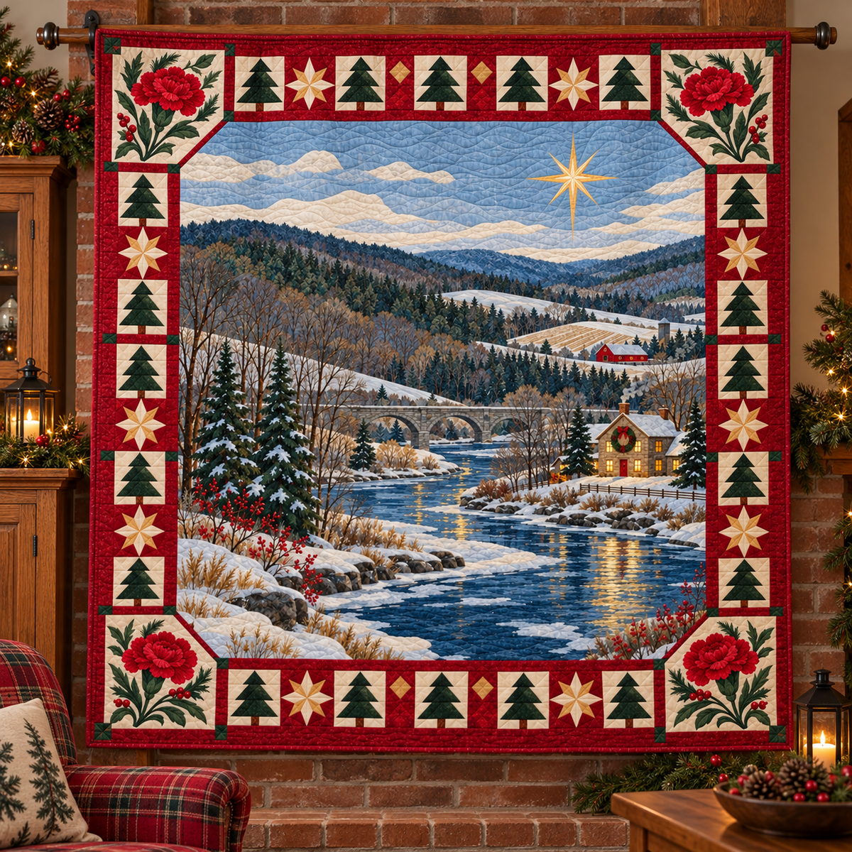 Carnation Riverways Christmas Eve TD271026171 Quilt Blanket — hanging mockup