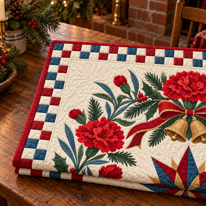 Scarlet carnation Christmas Wreath TD271026172 Quilt Blanket — folded mockup