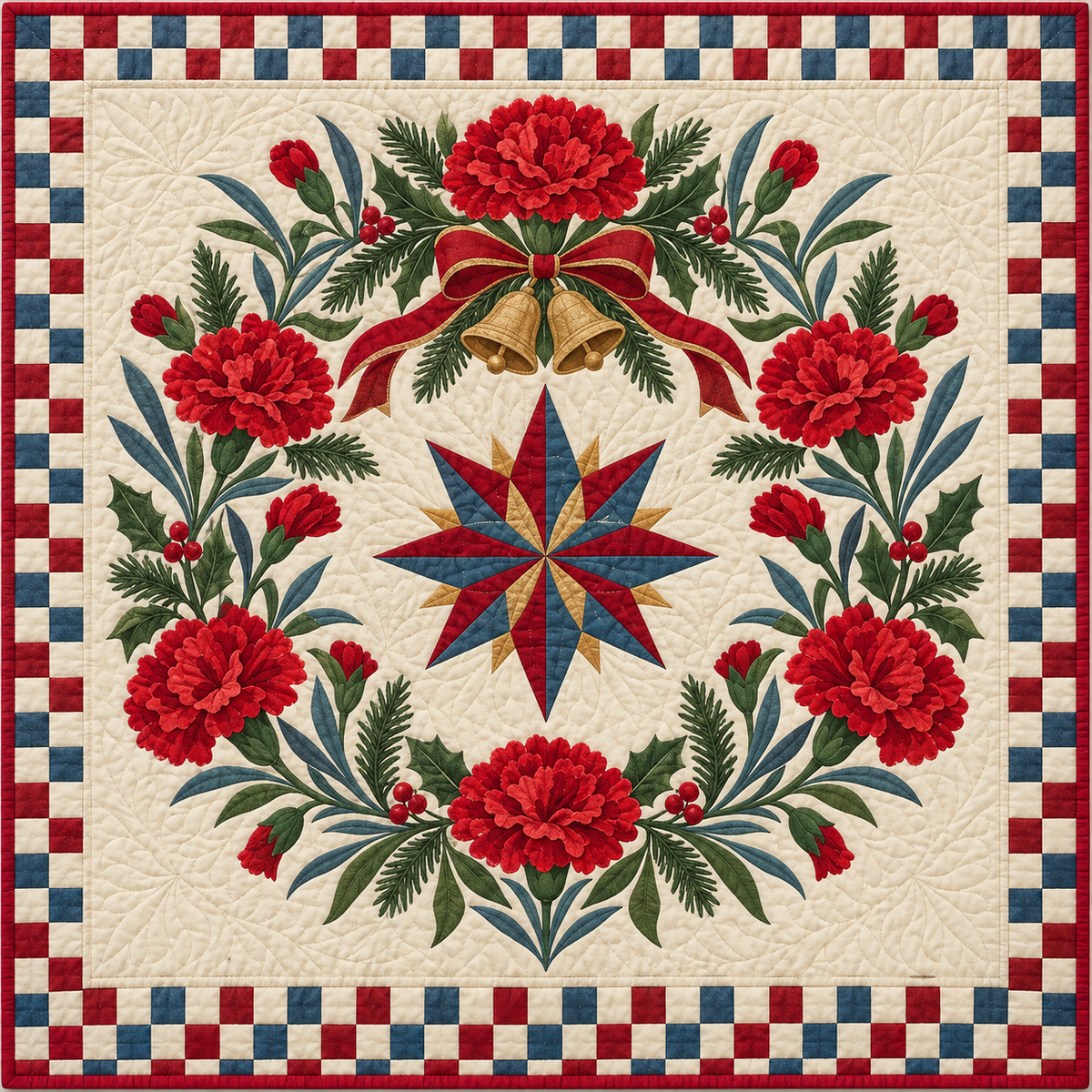 Scarlet carnation Christmas Wreath TD271026172 Quilt Blanket — original design