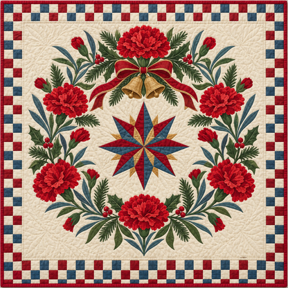 Scarlet carnation Christmas Wreath TD271026172 Quilt Blanket — original design