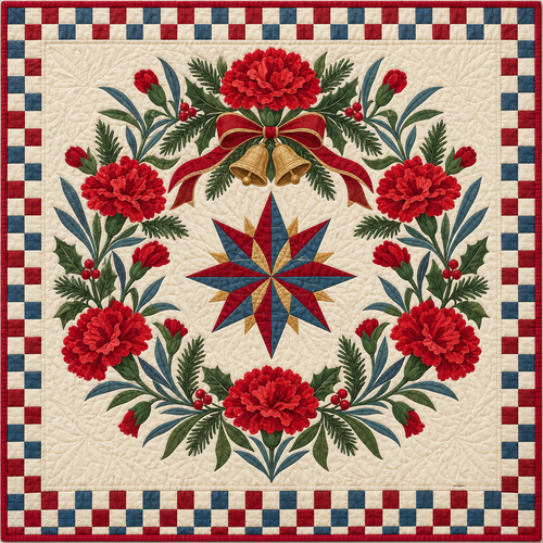 Scarlet carnation Christmas Wreath TD271026172 Quilt Blanket — original design
