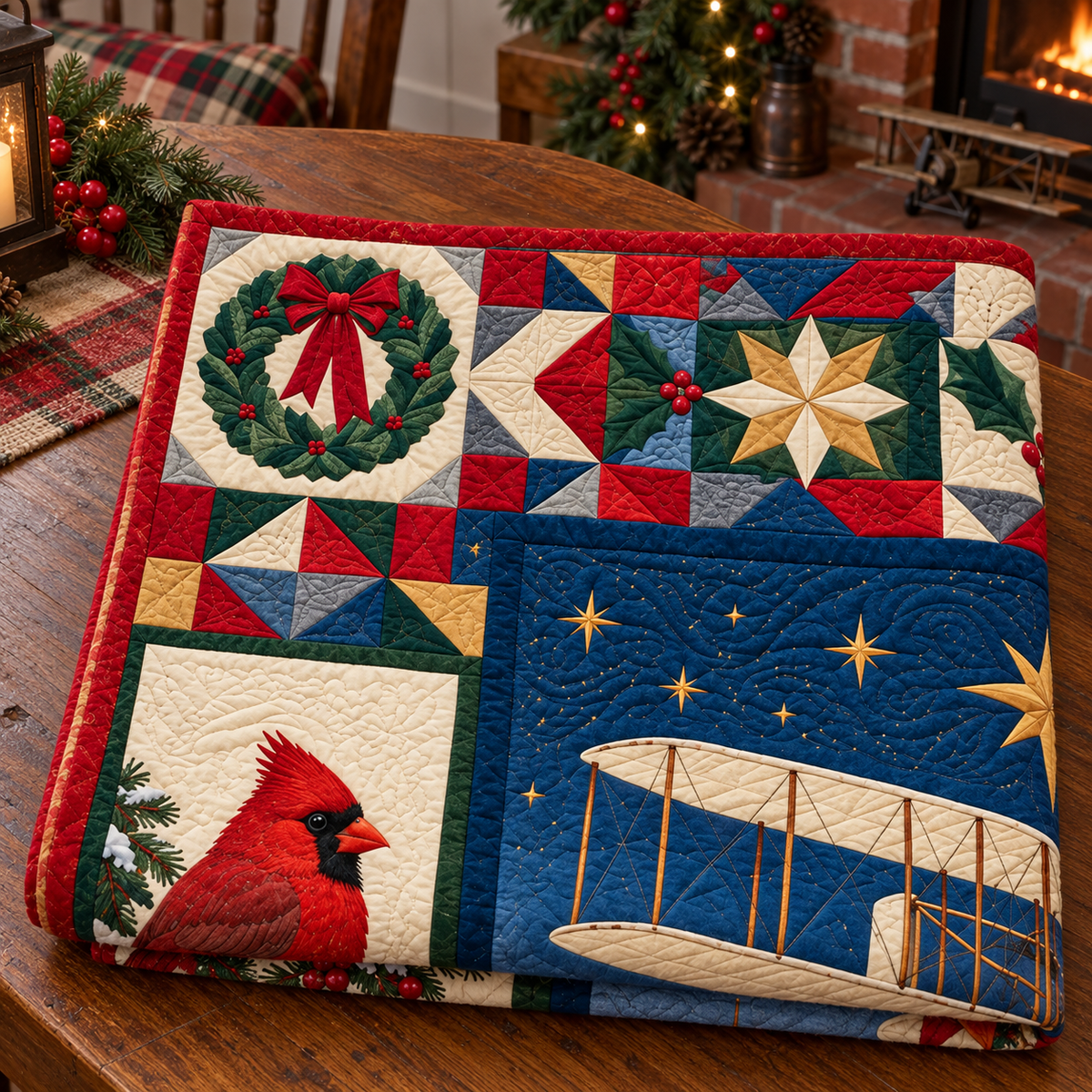 Dayton Wings and Words Christmas Homecoming TD271026174 Quilt Blanket — folded mockup