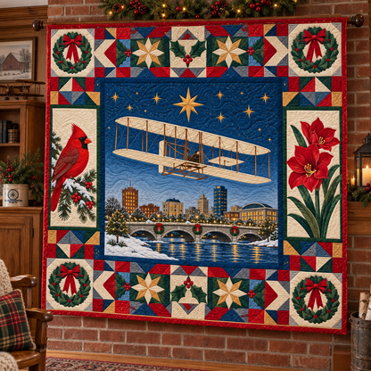 Dayton Wings and Words Christmas Homecoming TD271026174 Quilt Blanket — hanging mockup