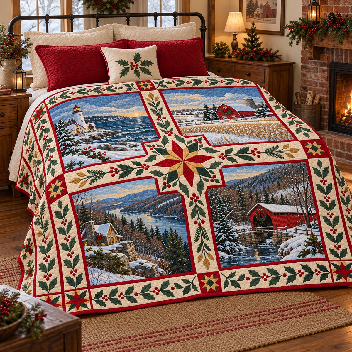 Ohio Christmas Windows TD271026175 Quilt Blanket — bed mockup
