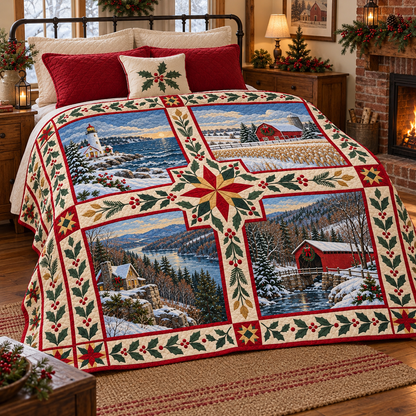 Ohio Christmas Windows TD271026175 Quilt Blanket — bed mockup