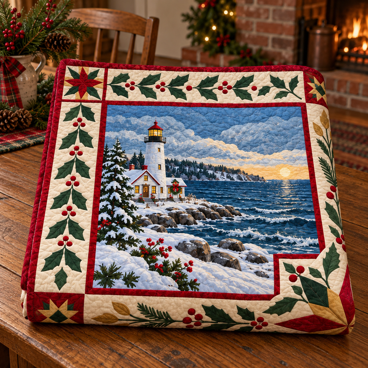 Ohio Christmas Windows TD271026175 Quilt Blanket — folded mockup