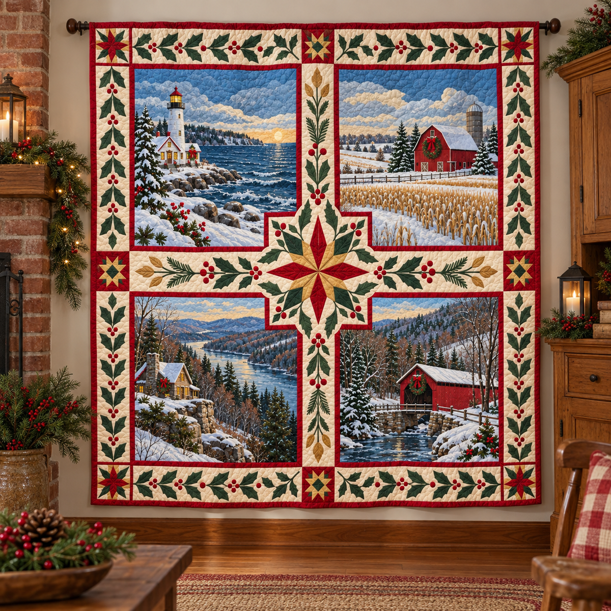 Ohio Christmas Windows TD271026175 Quilt Blanket — hanging mockup