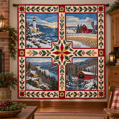 Ohio Christmas Windows TD271026175 Quilt Blanket — hanging mockup