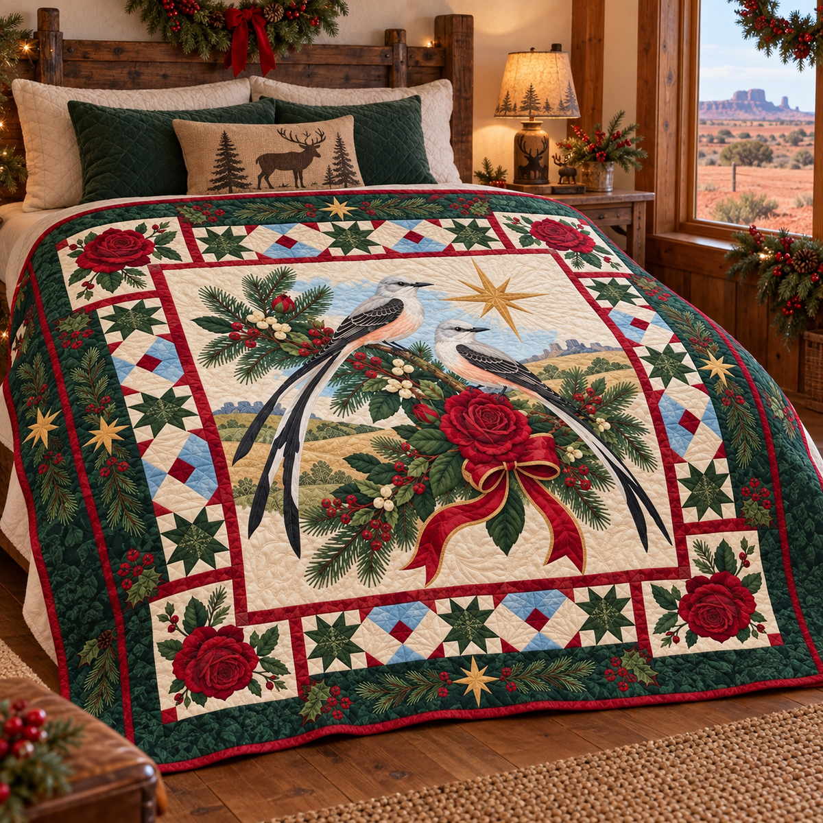 Scissortail Springwater Christmas Star TD271026178 Quilt Blanket — bed mockup