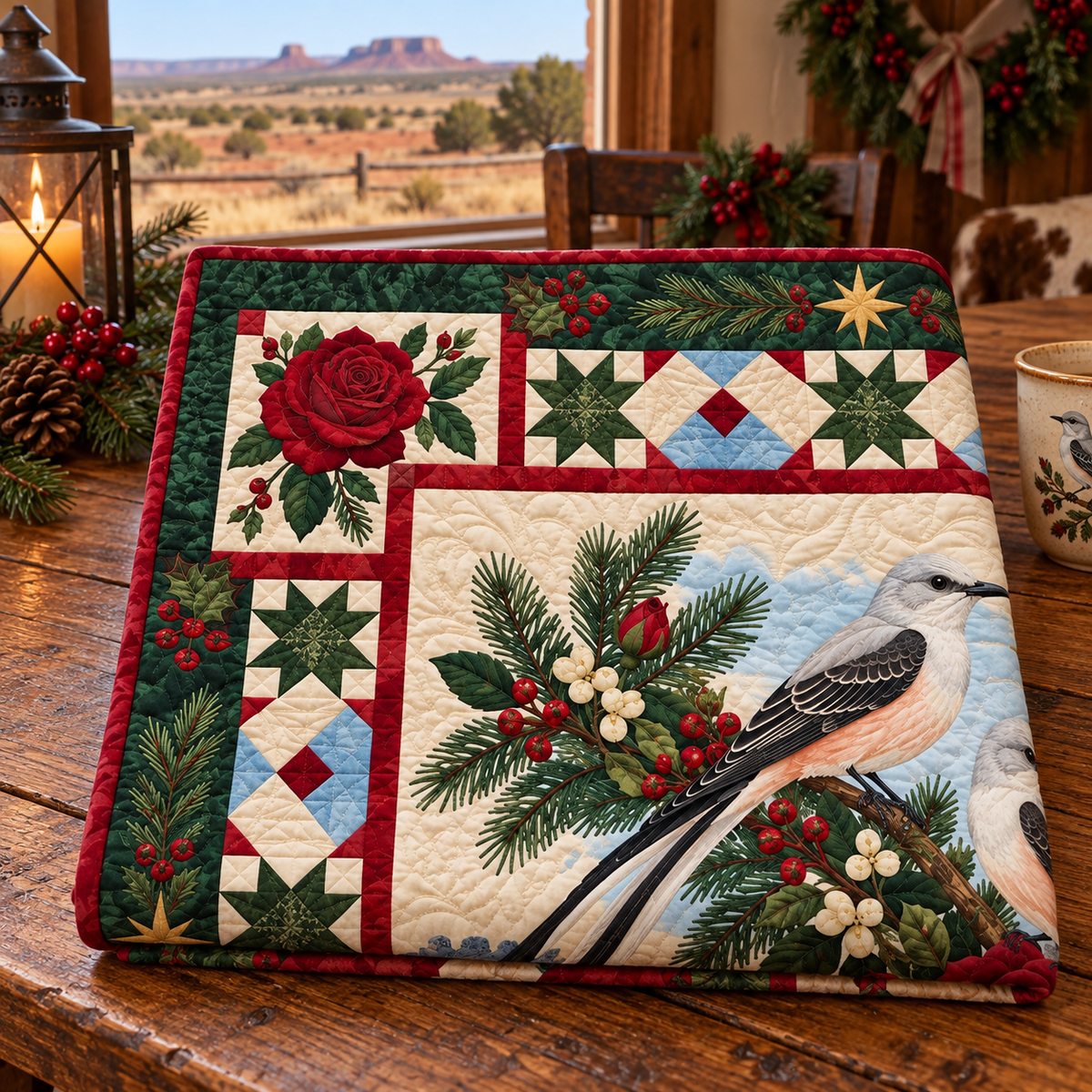 Scissortail Springwater Christmas Star TD271026178 Quilt Blanket — folded mockup