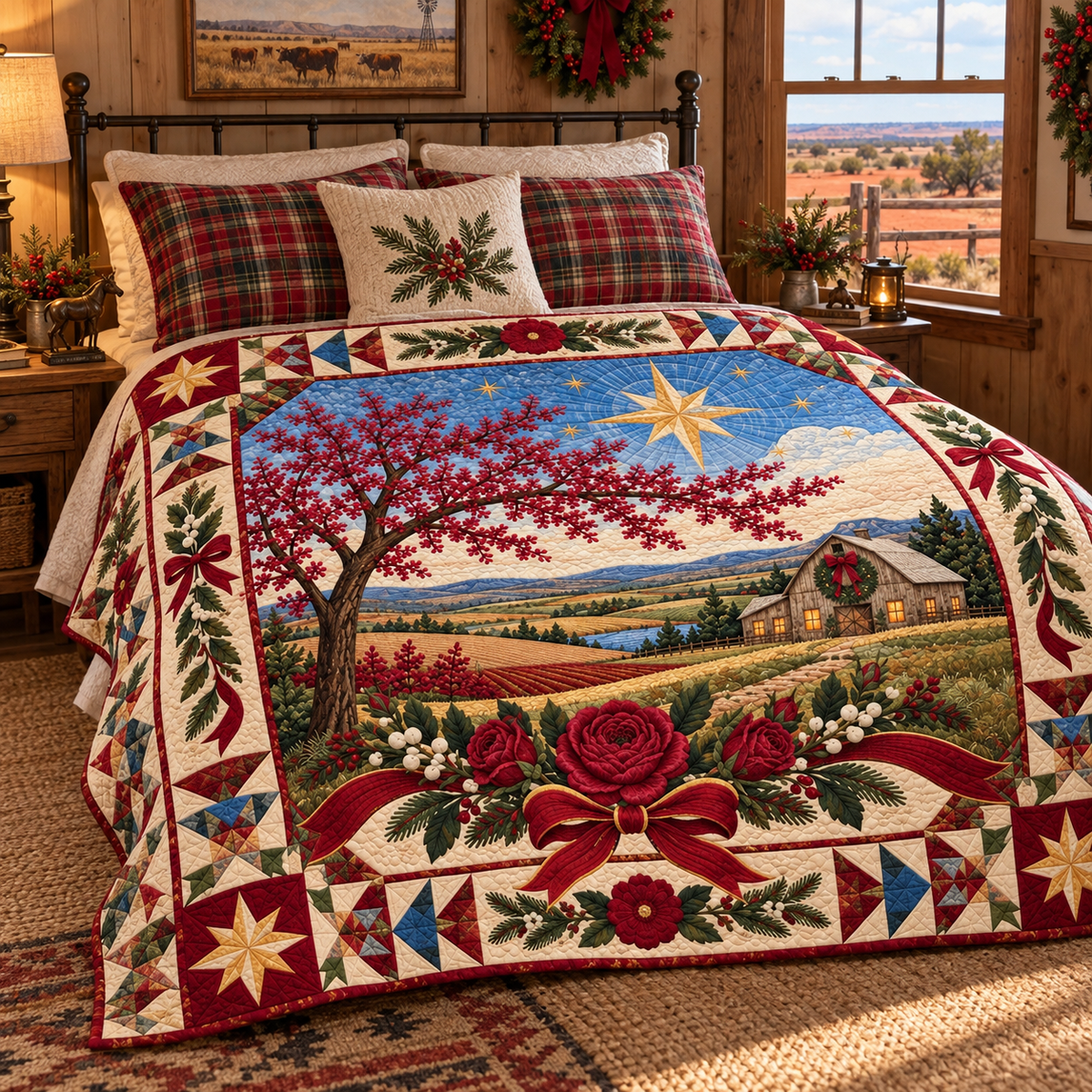 Redbud and Labor Christmas Homecoming TD271026179 Quilt Blanket — bed mockup