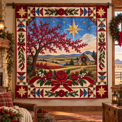 Redbud and Labor Christmas Homecoming TD271026179 Quilt Blanket — hanging mockup